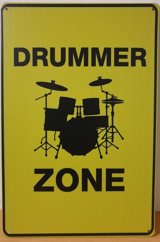 Drummer Zone Drumstel Reclamebord van metaal METALEN-WANDBORD - MUURPLAAT - VINTAGE - RETRO - HORECA- BORD-WANDDECORATIE -TEKSTBORD - DECORATIEBORD - RECLAMEPLAAT - WANDPLAAT - NOSTALGIE -CAFE- BAR - MAN CAVE