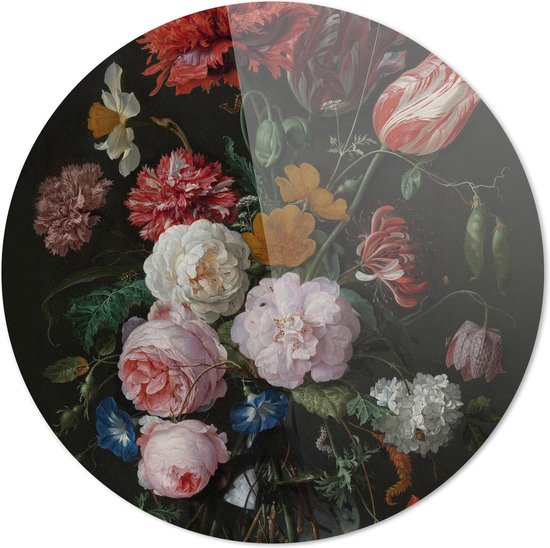 Bloemen in een glazen vaas | Jan Davidsz de Heem | Rond Plexiglas | Wanddecoratie | 80CM x 80CM | Schilderij | Oude meesters | Foto op plexiglas