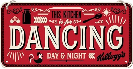 Hanging Sign This Kitchen Is For Dancing  Metalen Bordje - 10 x 20 cm
