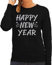 Oud en Nieuw trui / sweater - Happy New Year - zilver op zwart dames - nieuwjaarsborrel / oudjaarsavond outfit XS