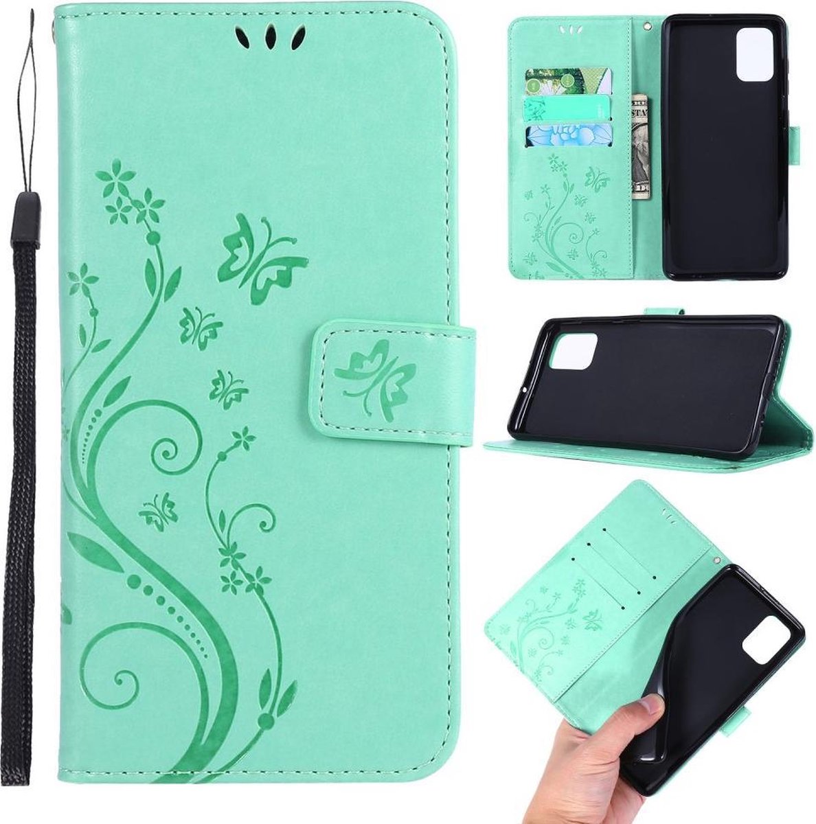 Groen bloem vlinder agenda case hoesje Samsung Galaxy A71