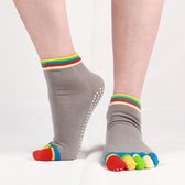 Yoga sport Sokken met ingenaaide tenen - Grijs met gekleurde tenen