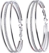 Fako Bijoux® - Oorbellen - oorringen - 60mm - Glitter Trio - Zilverkleurig