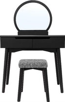 MIRA Kaptafel - 2 Lades - Inclusief Spiegel - Met Kruk - Hout - Zwart - 80 x 40 x 128 cm