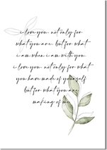 DesignClaud 'I love you...' Tekst poster Botanisch Zwart wit A3 + Fotolijst wit