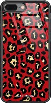 iPhone 8 Plus/7 Plus hoesje glass - Luipaard rood | Apple iPhone 8 Plus case | Hardcase backcover zwart