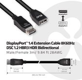 club3D CAC-1023 DisplayPort-kabel DisplayPort Verlengkabel DisplayPort-stekker, DisplayPort-bus 3.00 m Zwart