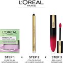 L'Oréal Paris Pure Clay Soothing Mask, Color Riche Lip Liner Magique en Brilliant Signature lippenstift in roze.