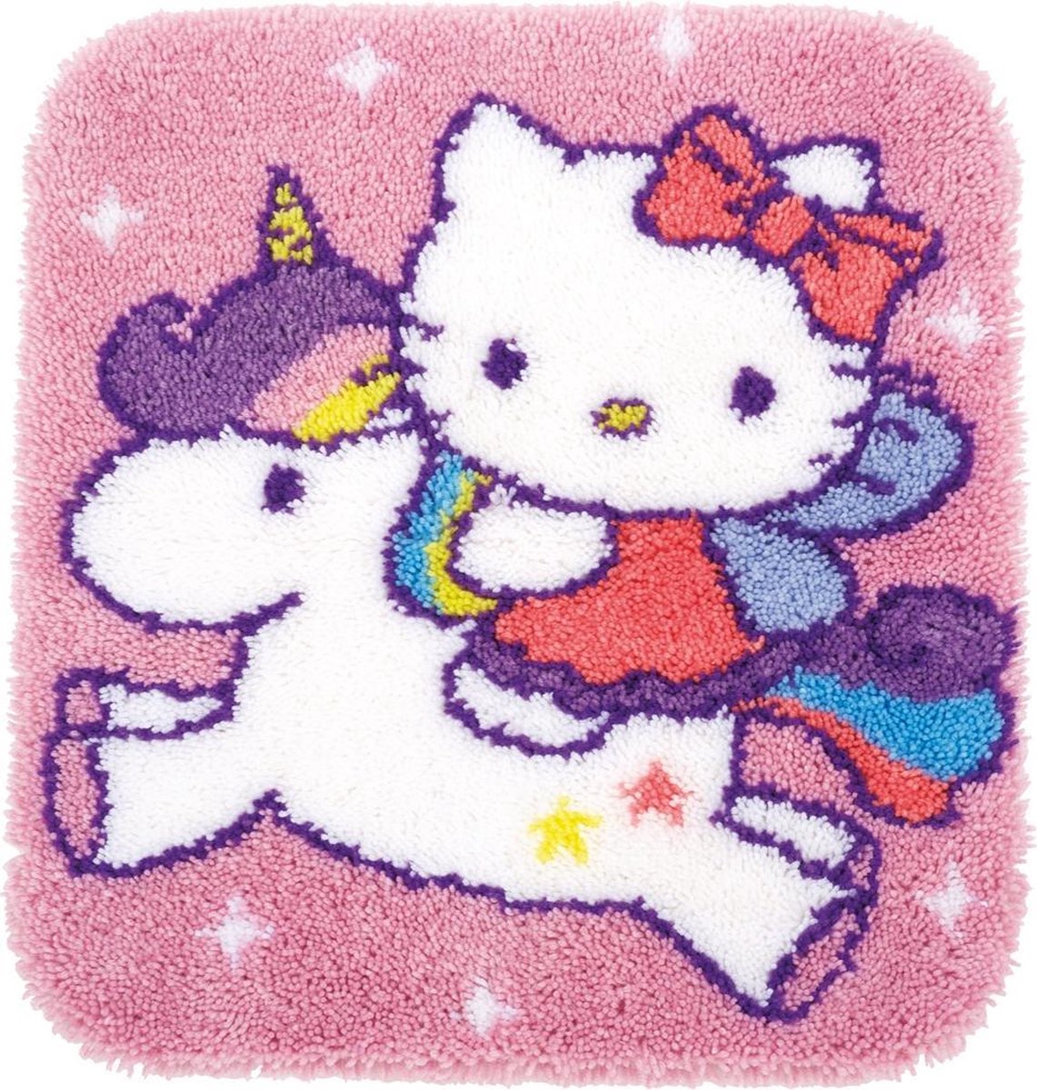 Vervaco - Knoopvormtapijt kit - Hello Kitty op unicorn - PN-0153316 - Borduren - Borduurpakket - Borduurpakket volwassenen - Borduurpakket kind