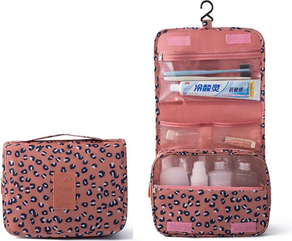 Toilettas met Luipaard print - Roze - Met Haak - Travel bag - Organizer voor toiletartikelen - Reisa