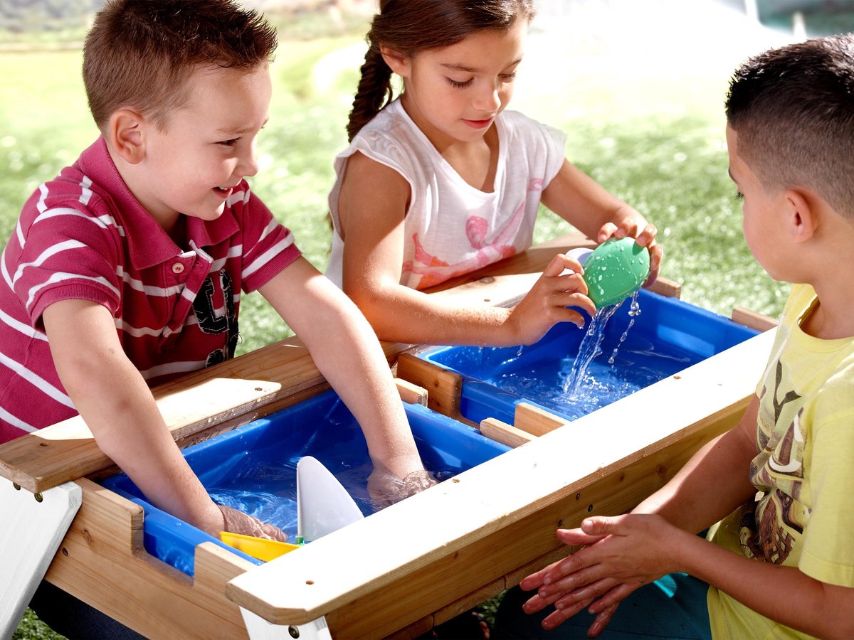 AXI Nick Zand & Water Picknicktafel in Bruin/Wit voor kinderen - Met in hoogte verstelbare Parasol in Blauw/Wit - Multifunctionele Picknick tafel van FSC hout - Picknick tafel voor kinderen van hout — afbeelding 17
