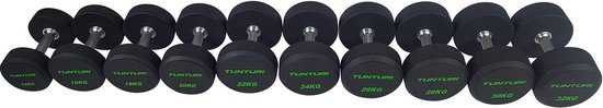 Tunturi Pro PU Dumbbell Set 14 t/m 32 kg - 1 paar - Halterset - incl. gratis fitness app