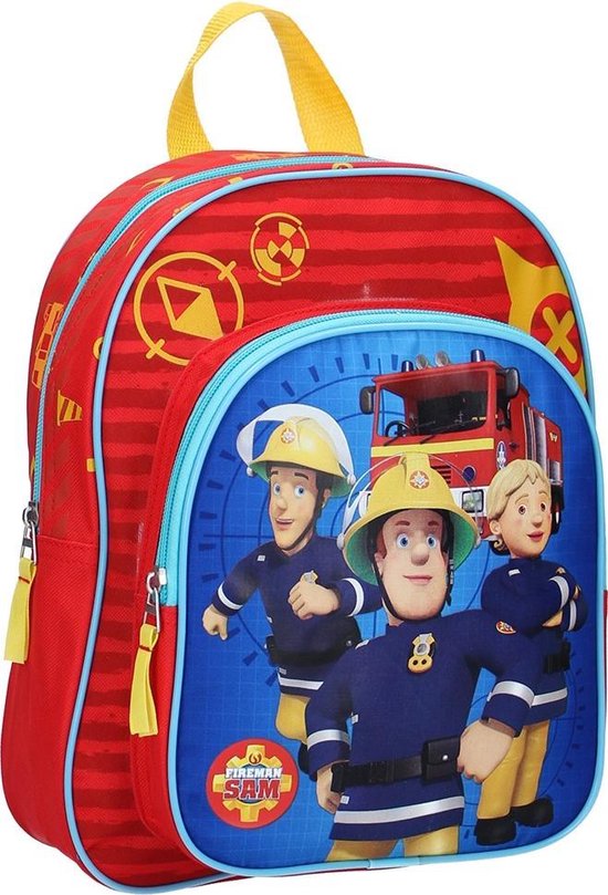 Generisch Brandweerman Sam 3D trolley rugzak - brandweerauto - 31 cm - blauw en rood, 900-9448, reiskoffer voor kinderen
