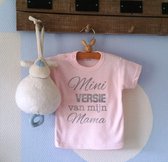 Shirtje roze baby tekst mama eerste moederdag Mini versie van mijn mama  | Lange of korte mouw | lichtroze | maat 56-110