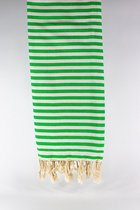 uit Turkije By Aquatolia Hamamdoek Knidos met Witte Strepen - 100% Zacht Katoen - Strandlaken - Handdoek - Groen - 100cm x 180cm - Originele hamamdoek uit Turkije