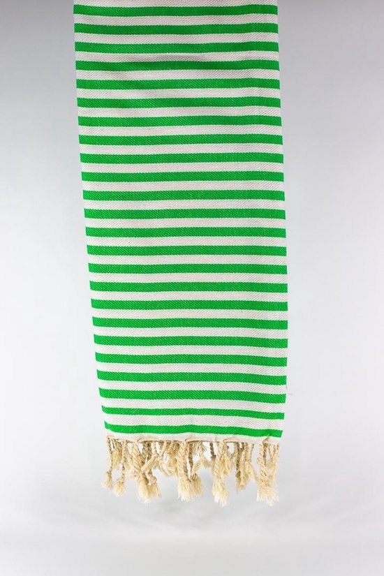 Hamamdoek Harput met Witte Strepen - 100% Zacht Katoen - Strandlaken - Handdoek - Groen - 100cm x 180cm - Originele hamamdoek uit Turkije