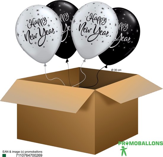 box : 4x Ballon in een doos: NEW YEAR ballonnen, gevuld met helium +  lange... | bol.com