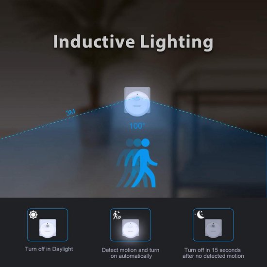 Tecknet LED SENSOR-lamp / 220V versie - Bewegingssensor - Ledlamp - Binnen Lamp - Nachtlamp - Nachtlampje - Werkt op 220V netstroom - Wit - Tecknet