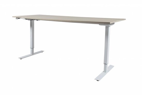 Electric-T Basic bureau, zit-sta (69-116cm) hoogte verstelbaar dmv elektromotor met 180x80cm krijtwit 20mm blad en wit (RAL9010) frame