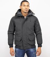 JUST KEY Korte Heren Winterjas – Met Bontkraag – Zwart - Maat: XL