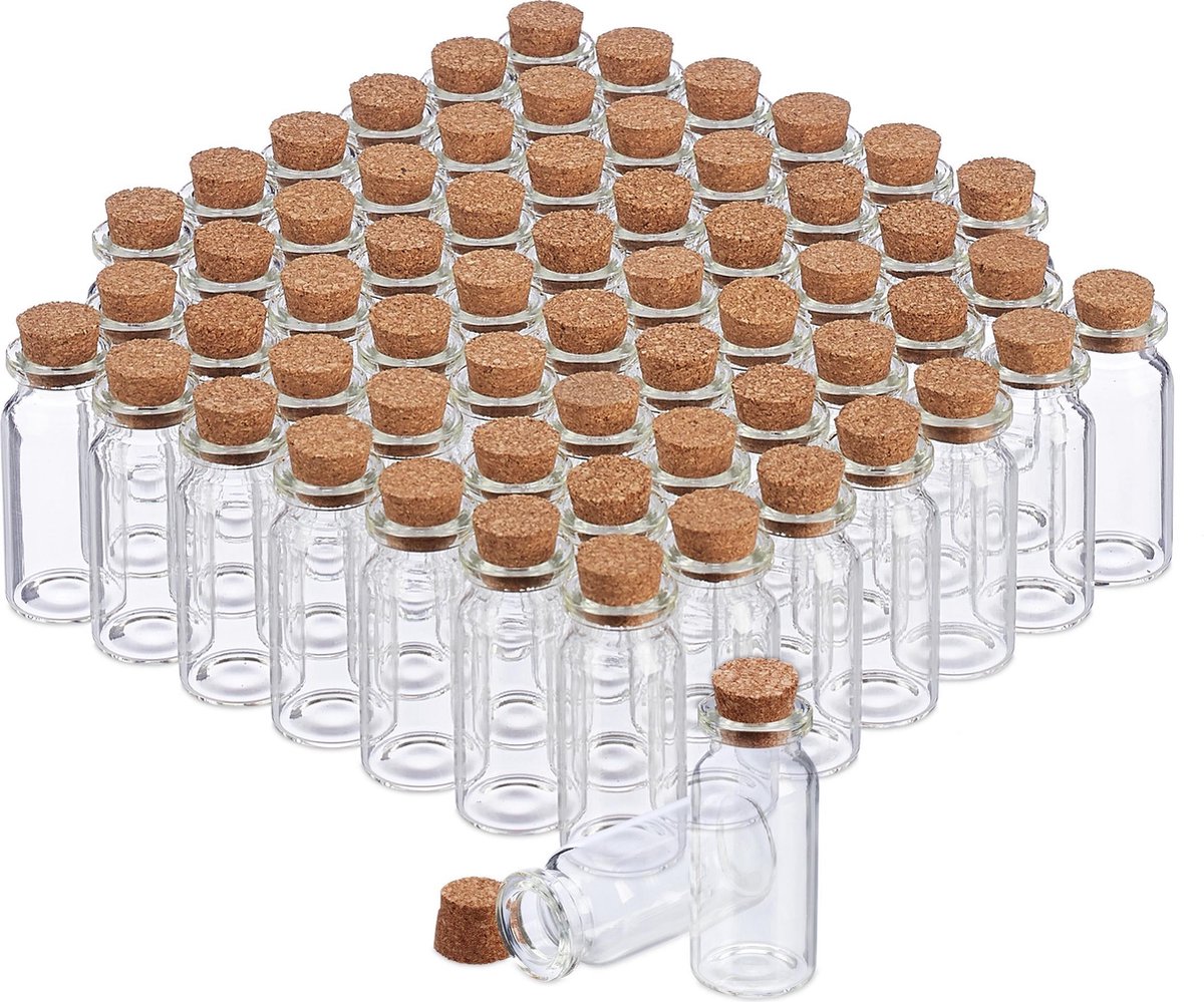 Vet Manhattan Tragisch Relaxdays glazen flesjes met kurk - 60 stuks - mini glasflesjes - kleine  glaasjes | bol.com