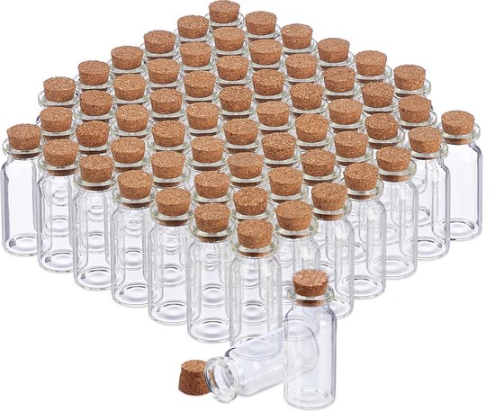 Ideaal Verhuizer loterij Relaxdays glazen flesjes met kurk - 60 stuks - mini glasflesjes - kleine  glaasjes | bol.com