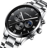 Horloge Mannen Quartz Watch Men "Elegant Steel" Heren Mode – RVS Stainless Steel & Quick Release Bevestiging - Waterafstotend - Cadeau Giftbox - Zilver Zwart