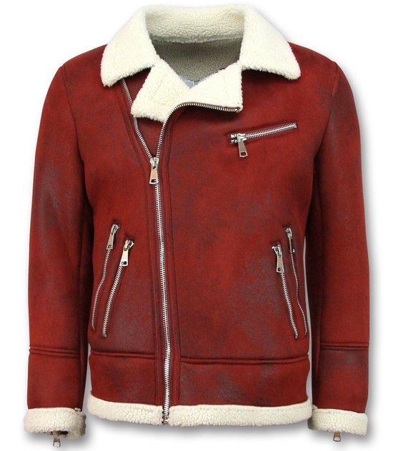 Tony Backer Imitation Fur Coat - Lammy Coat - Veste rouge / Veste d'hiver pour homme Veste homme Taille S
