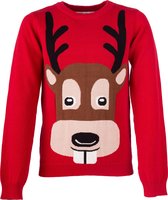 Amantes Foute kersttrui - rood met rendier – Voor kinderen – maat 140/146 - Incl. Giftbox - 100% Katoen