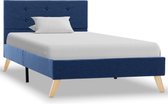 Bedframe Blauw Stof (Incl LW Led klok) 100x200 cm - Bed frame met lattenbodem - Tweepersoonsbed Eenpersoonsbed