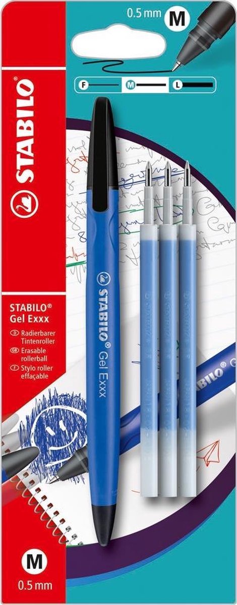 STABILO Gel Exxx uitwisbare rollerball blauw + 3 refills blauw | bol.com