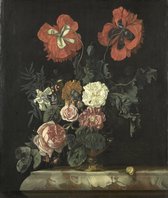 Stilleven met bloemen, Nicolaes Lachtropius, 1667 op aluminium dibond, Afmetingen van dit schilderij zijn 60 x 90 cm