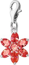 Quiges - 925 Zilver Charm Bedel Hanger Kristal Zirkonia Bloem Rood Oranje - HC261