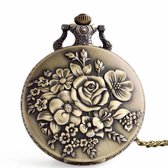 Ketting Horloge- Brons- Bloemen-Charme Bijoux