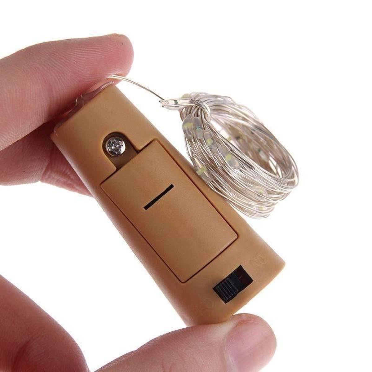Kurk met touw LED Lyon / LED batterij lampje / kurk kaars geschikt voor in een fles te doen wit 1.9 cm x 2.2 cm x 10 cm hoog van Countryfield