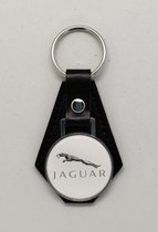 Sleutelhanger - Jaguar - Wit met Zwart Logo - Leer - Leather - Metaal - Auto