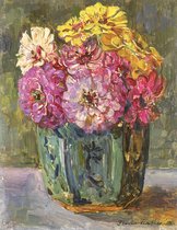 Stilleven met zinnia's in een gemberpot, Floris Verster, 1910 op aluminium dibond