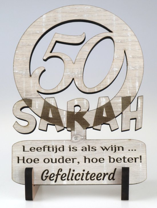 Originele houten wenskaart – kaart van hout – verjaardag – 50 jaar - Sarah  | bol.com