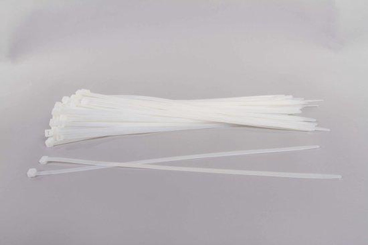 Kabelbinders - Tie-wraps 300 mm lang x 4.8 mm breed,  Wit – 100 stuks. + Kortpack pen (099.0366)