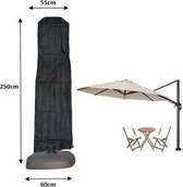 Parasolhoes voor Zweefparasol - Met Stok en Rits - Zwart - 250x55 cm (HxB)