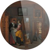 Binnenhuis met vrouwen bij een linnenkast | Pieter de Hooch | Rond Plexiglas | Wanddecoratie | 100CM x 100CM | Schilderij | Oude meesters | Foto op plexiglas
