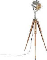 QAZQA radiant - Industriele Tripod | driepoot vloerlamp | Staande Lamp - 1 lichts - H 1800 mm - Chroom - Industrieel -  Woonkamer | Slaapkamer