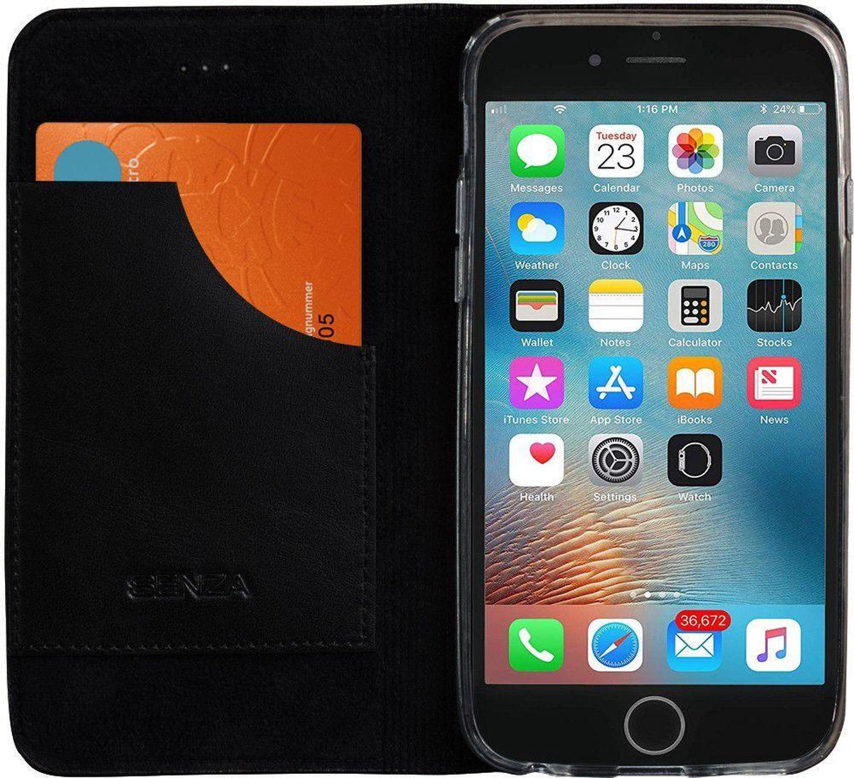 Senza Authentic Leren Portemonnee Hoesje Apple iPhone 6(S) Zwart