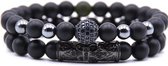 AWEMOZ Natuursteen Armbanden - Disco Kralen Armbandjes - Zwart - Sieraden