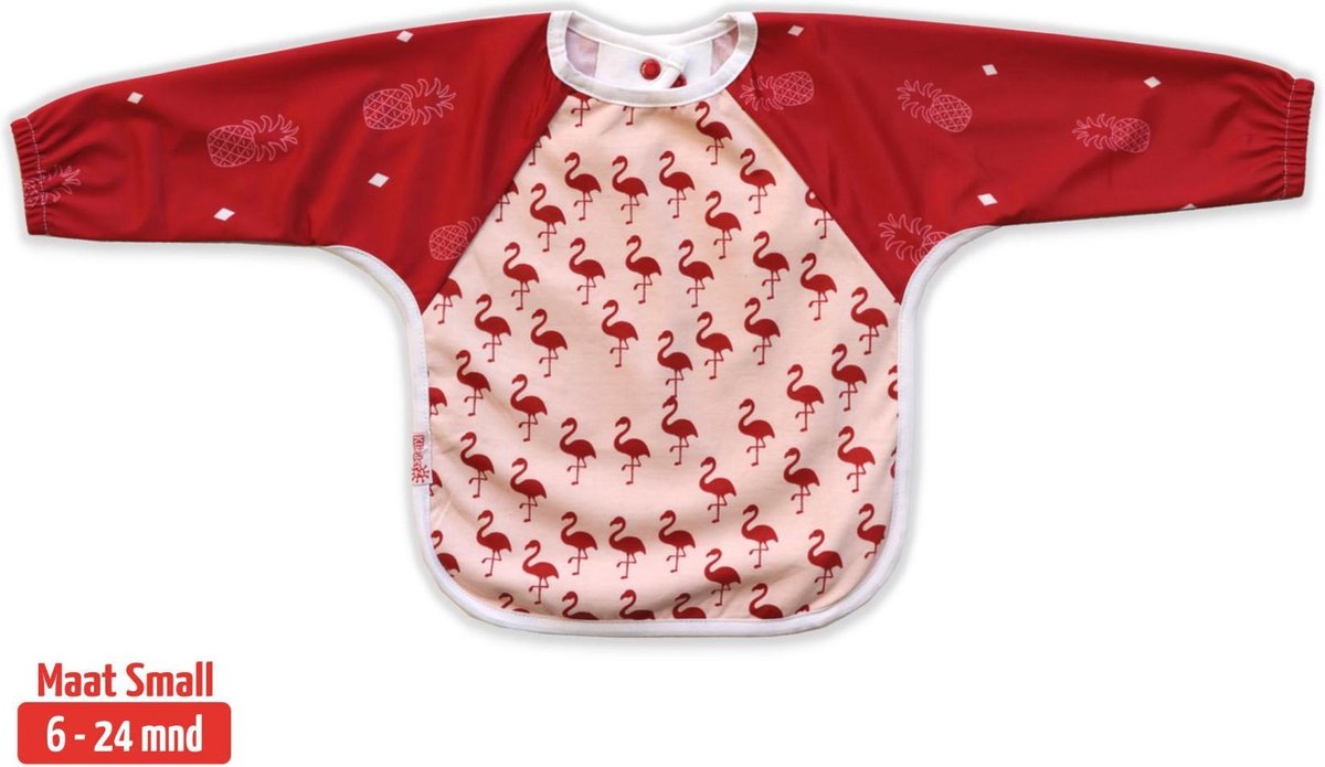 Slab met mouwen | KliederZ lange mouwslab 6 - 24 mnd | meisje babyslab Flamingo roze rood LB01b Slab met mouwen | KliederZ lange mouwslab 6 - 24 mnd | meisje babyslab Flamingo roze rood LB01b