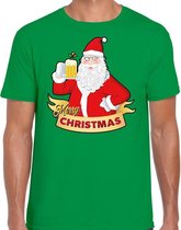 Fout Kerst shirt / t-shirt - Cheers / bier Santa - groen - heren - kerstkleding / kerst outfit L (52)