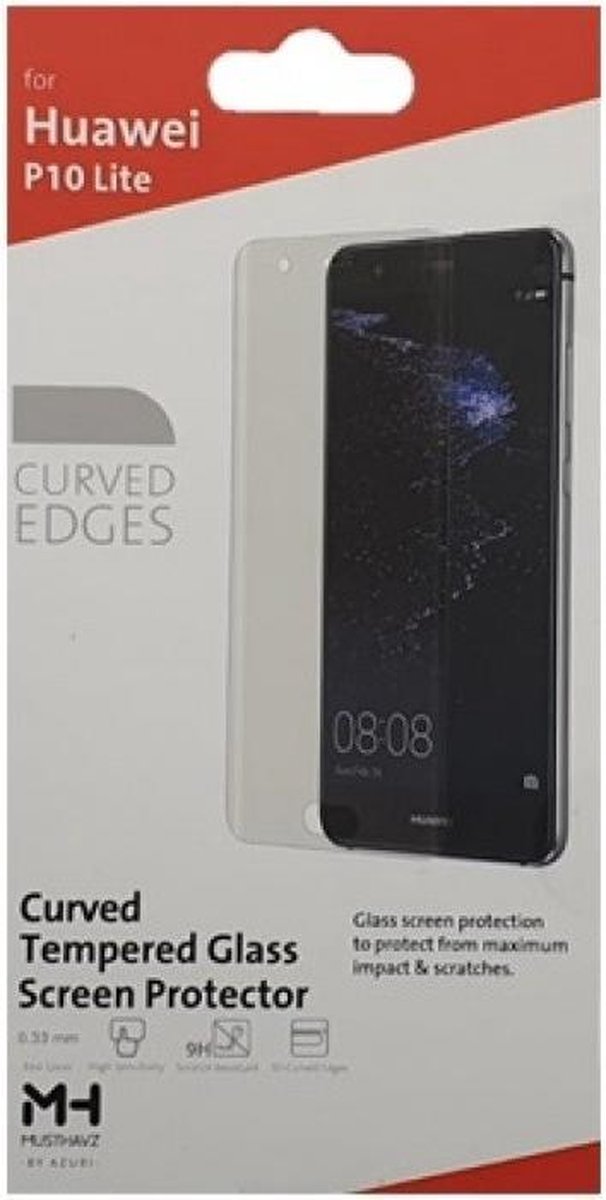 Musthavz Curved 9H Real Glass Screen Protector voor Huawei P10 lite Ultra-Clear