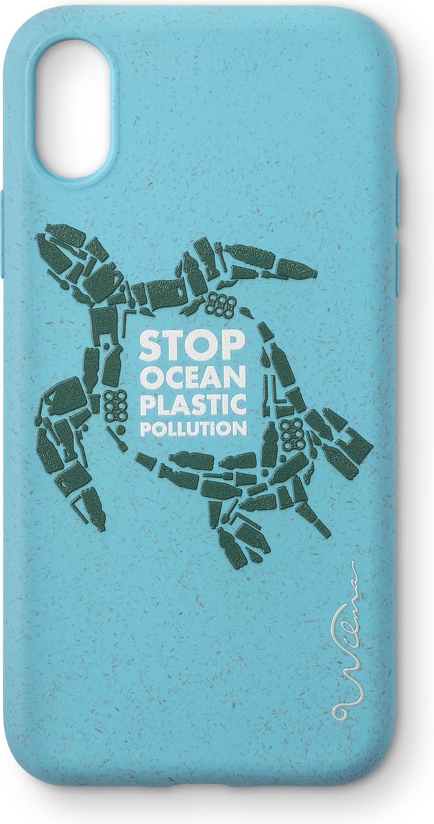 Wilma Stop Plastic Case Biologisch Afbreekbaar Beschermend Hoesje Schildpad iPhone X XS - Lichtblauw