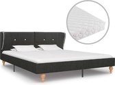 Bed met Matras Grijs 160x200 cm Stof (Incl LW Led klok) - Bed frame met lattenbodem - Tweepersoonsbed Eenpersoonsbed