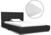Bed met Matras Zwart 90x200 cm Kunstleer  (Incl LW Led klok) - Bed frame met lattenbodem - Tweepersoonsbed Eenpersoonsbed